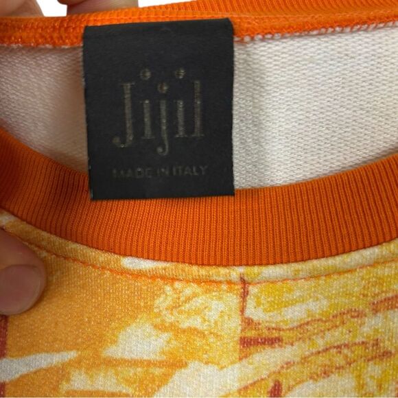 Jijil Made in Italy Floral Orange Crewneck Sweater sz Medium Tropical Retro Luxe - Picture 4 of 7